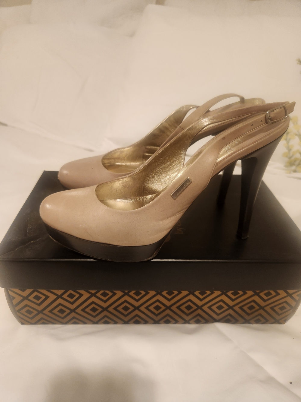 Gianfranco Ferre Taupe Slingback Platform Pumps